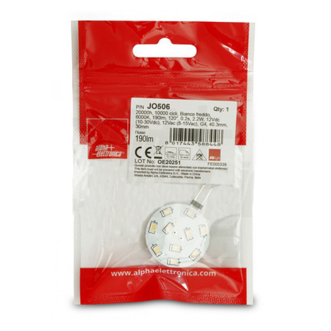 Ampoule LED Alphaelettronica, culot G4, 1,5W, 12Vac/dc, couleur de lumière blanc froid 6500K, ampoule adaptée aux bateaux