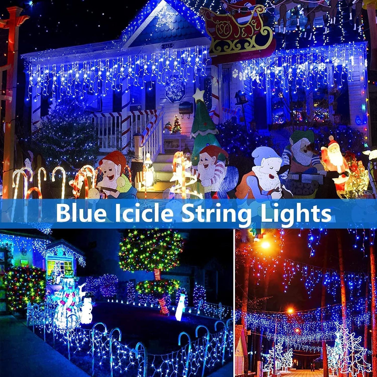 GESCO Rideau lumineux extérieur 9m, 200 lumières LED bleues avec flash, lumières LED décoratives de Noël, éclairage domestique, guirlande lumineuse