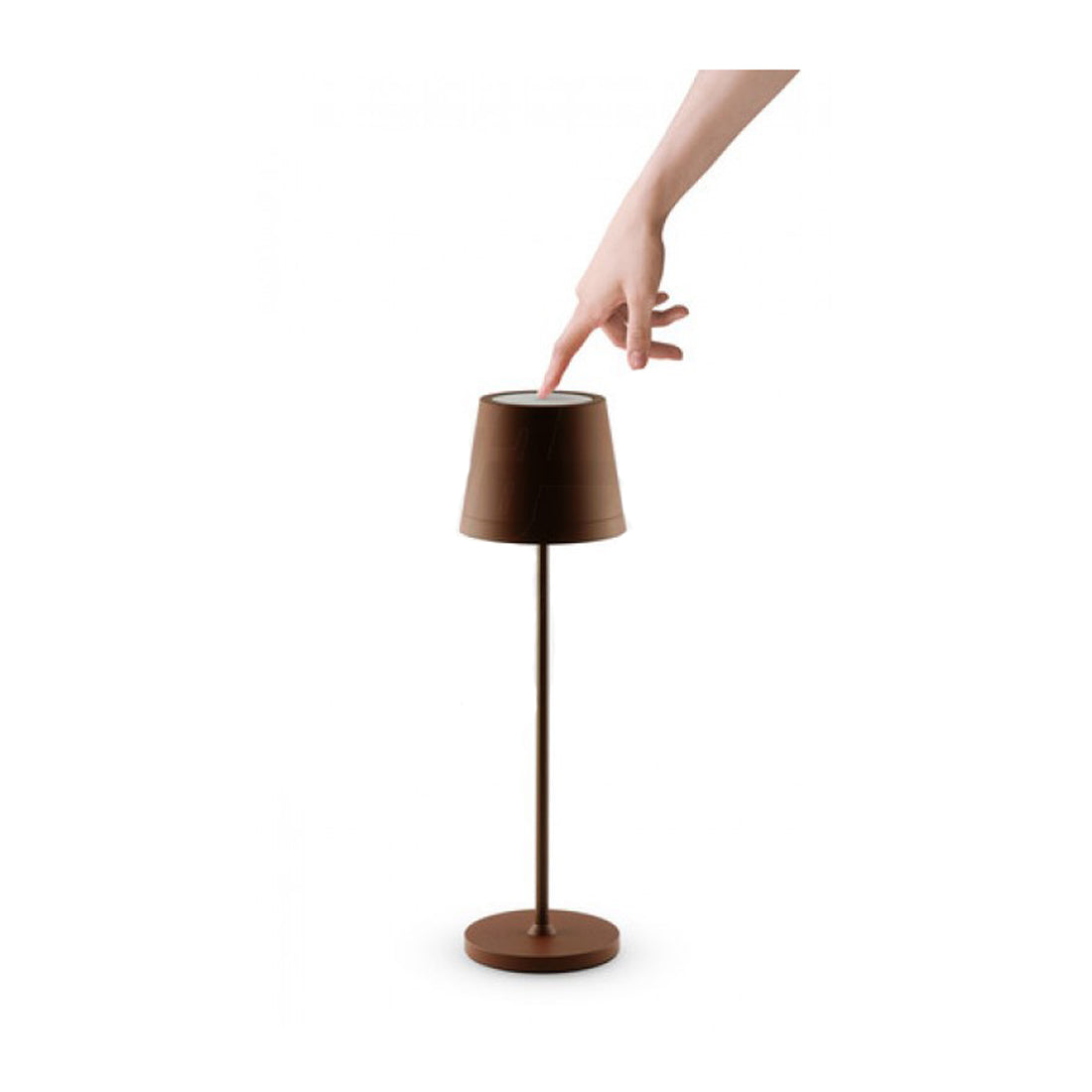 Lampe de table LED JOlight avec batterie rechargeable, abat-jour en aluminium marron, interrupteur tactile, intensité lumineuse variable