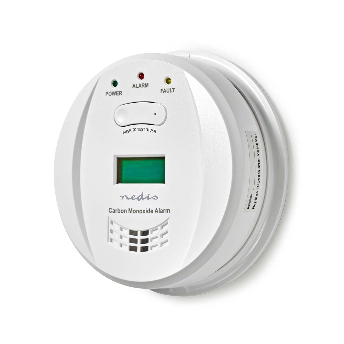 Nedis Alarme de monoxyde de carbone, détecteur de monoxyde de carbone, autonomie de 5 ans, écran LCD, alarme 85 dB, installation facile