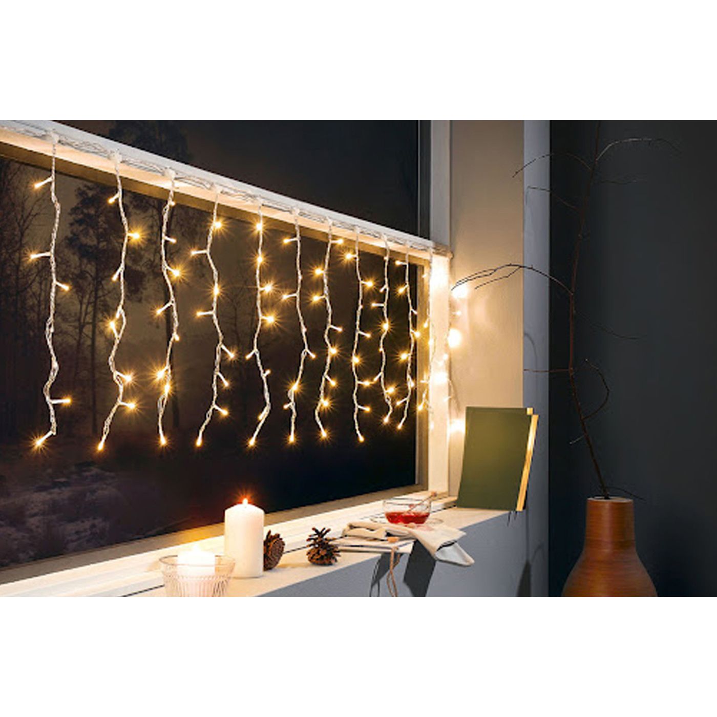 GESCO Rideau lumineux extérieur 9m, 200 lumières LED chaudes avec flash, lumières LED décoratives de Noël, éclairage domestique, guirlande lumineuse