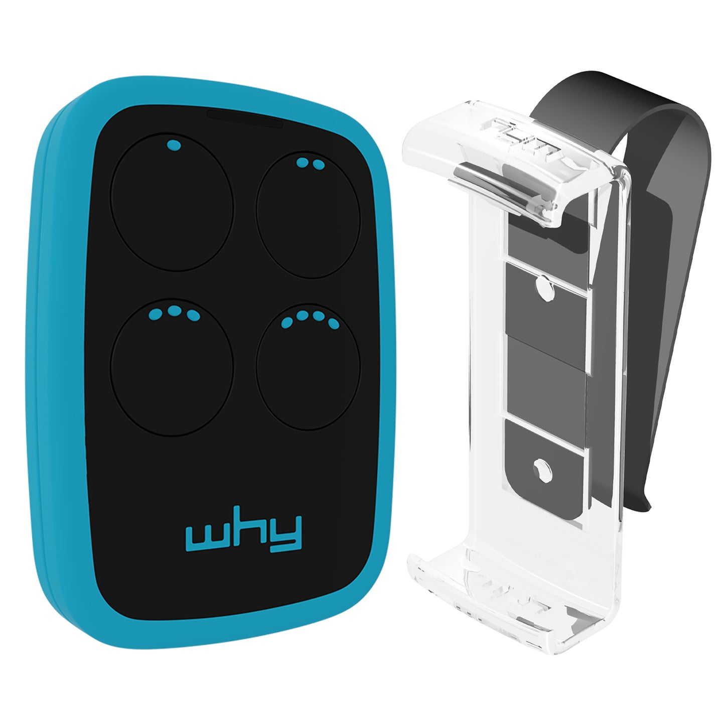 WHY EVO Multi-frequency rolling code remote control from 280 to 868 MHz with Visor Clip, programmable self-learning gate opener, wide-range remote control with 4 buttons, Sky Blue