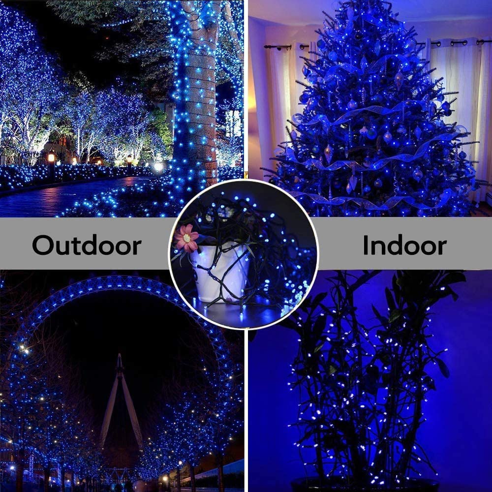 GESCO Chaîne lumineuse d'extérieur 30m, lumières LED avec 8 fonctions, 200 LED bleues, lumières LED décoratives de Noël, éclairage domestique, guirlande lumineuse