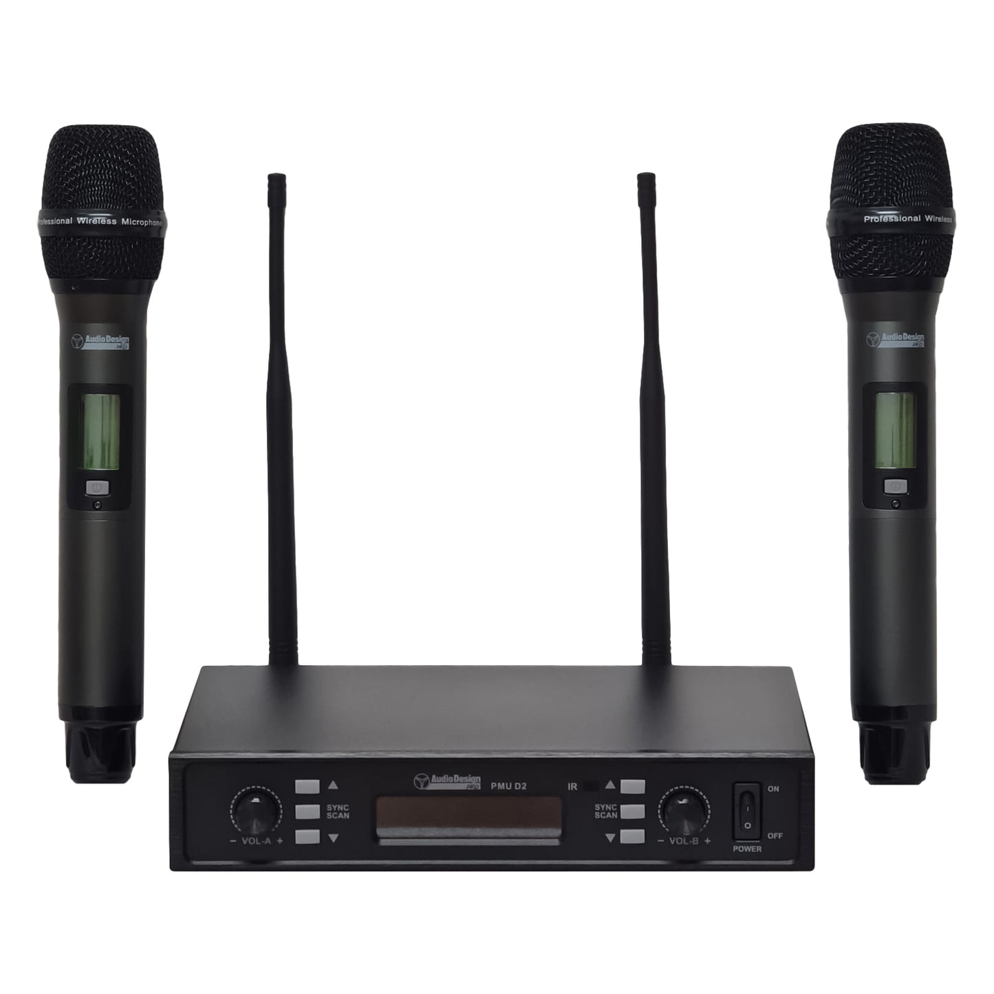 AudioDesign PRO PMU D2 Set of control unit and 2 UHF microphones, professional handheld radio microphone kit, wireless microphone with True Diversity technology
