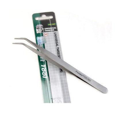 PRO'SKIT Pinzetta a molla punta curvata magnetica in acciaio inossidabile pinza di precisione da saldatura