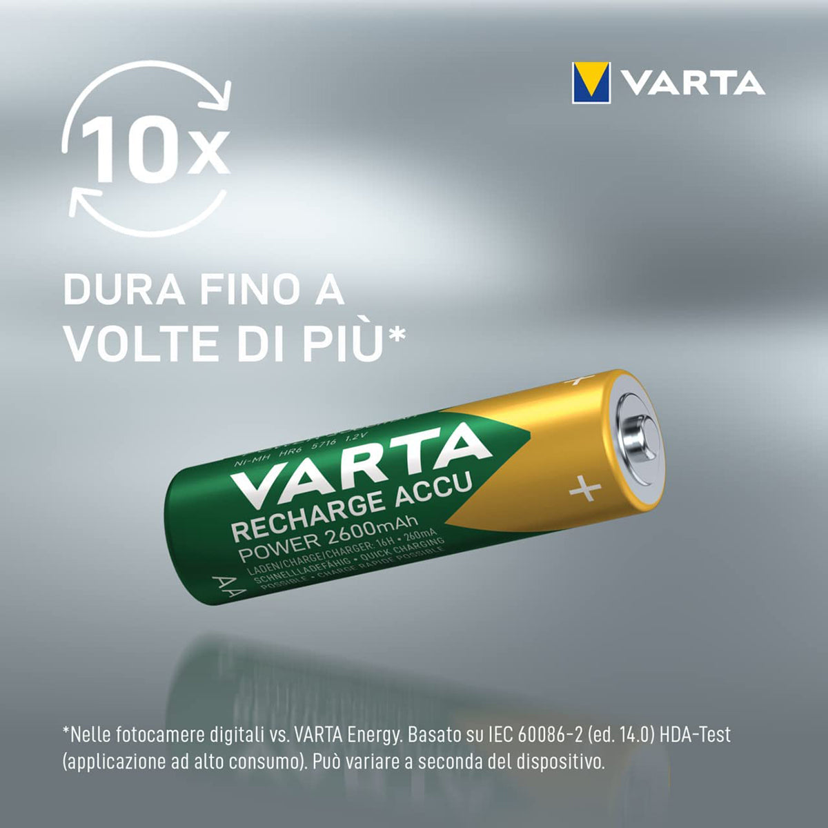 Piles rechargeables VARTA AA Rechargeable Accu Ready2Use préchargées Mignon Ni-Mh pack de 2 2600mAh - rechargeables sans effet mémoire, prêtes à l'emploi