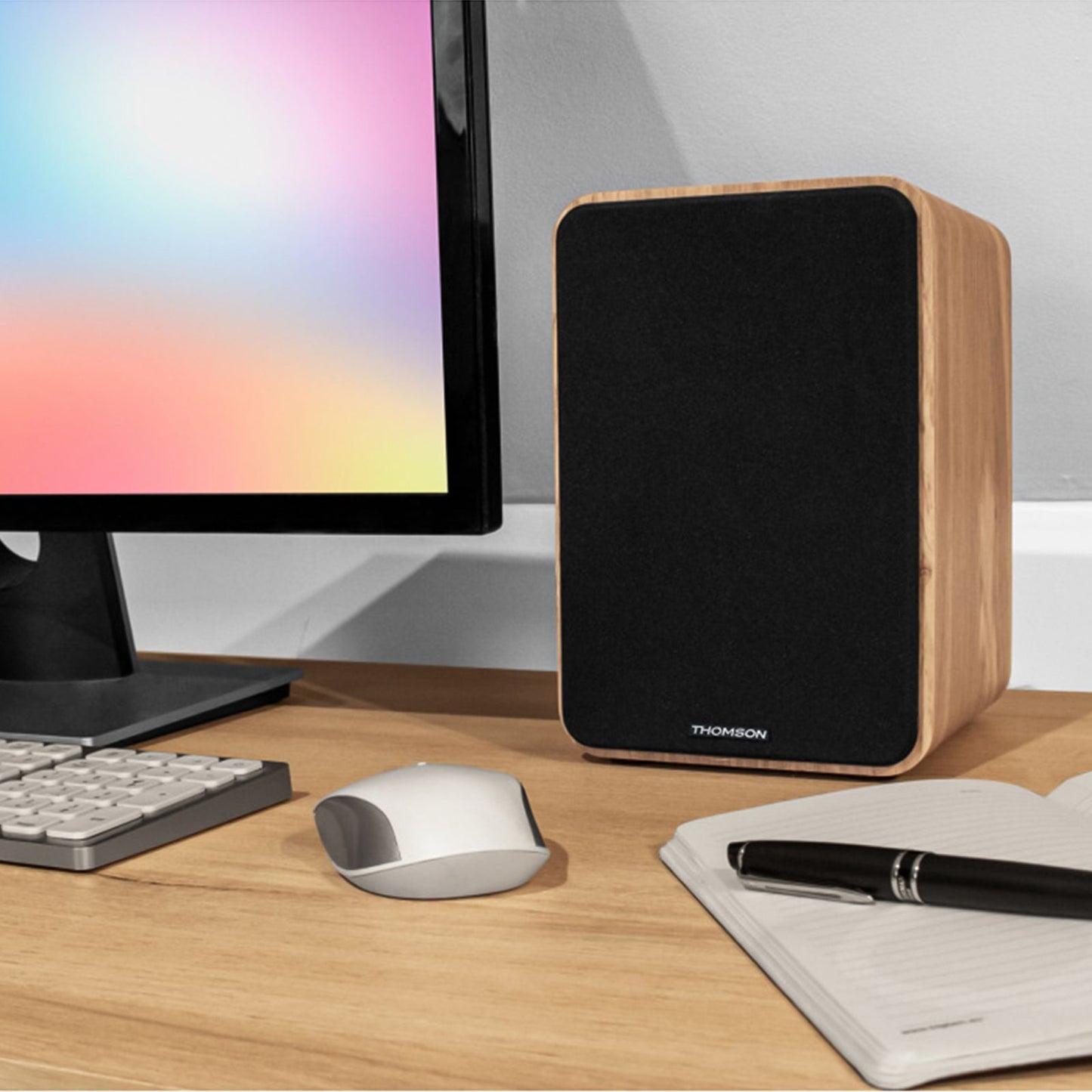 Thomson WS602 Duo, Wooden speaker set with remote control, 100W power, Bluetooth 5.0 speaker, turntable speakers, stereo audio system