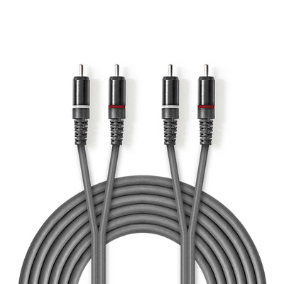 Nedis Cavo audio stereo maschio RCA, placcato nickel, per microfono, amplificatori, 2 metri grigio