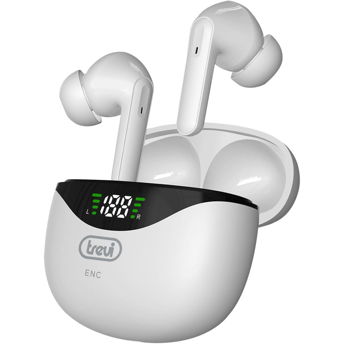 Trevi Bluetooth earphones, wireless headphones, environmental noise cancellation and rechargeable base