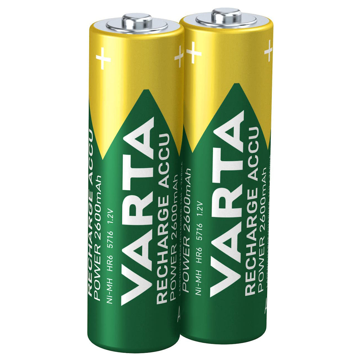Piles rechargeables VARTA AA Rechargeable Accu Ready2Use préchargées Mignon Ni-Mh pack de 2 2600mAh - rechargeables sans effet mémoire, prêtes à l'emploi