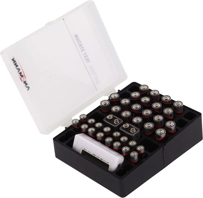 Ansmann Scatola porta batterie 24x AA, 20x AAA e 4x 9V, custodia per pile, scatola con coperchio, organizzatore batteria, organiser per 48 batterie