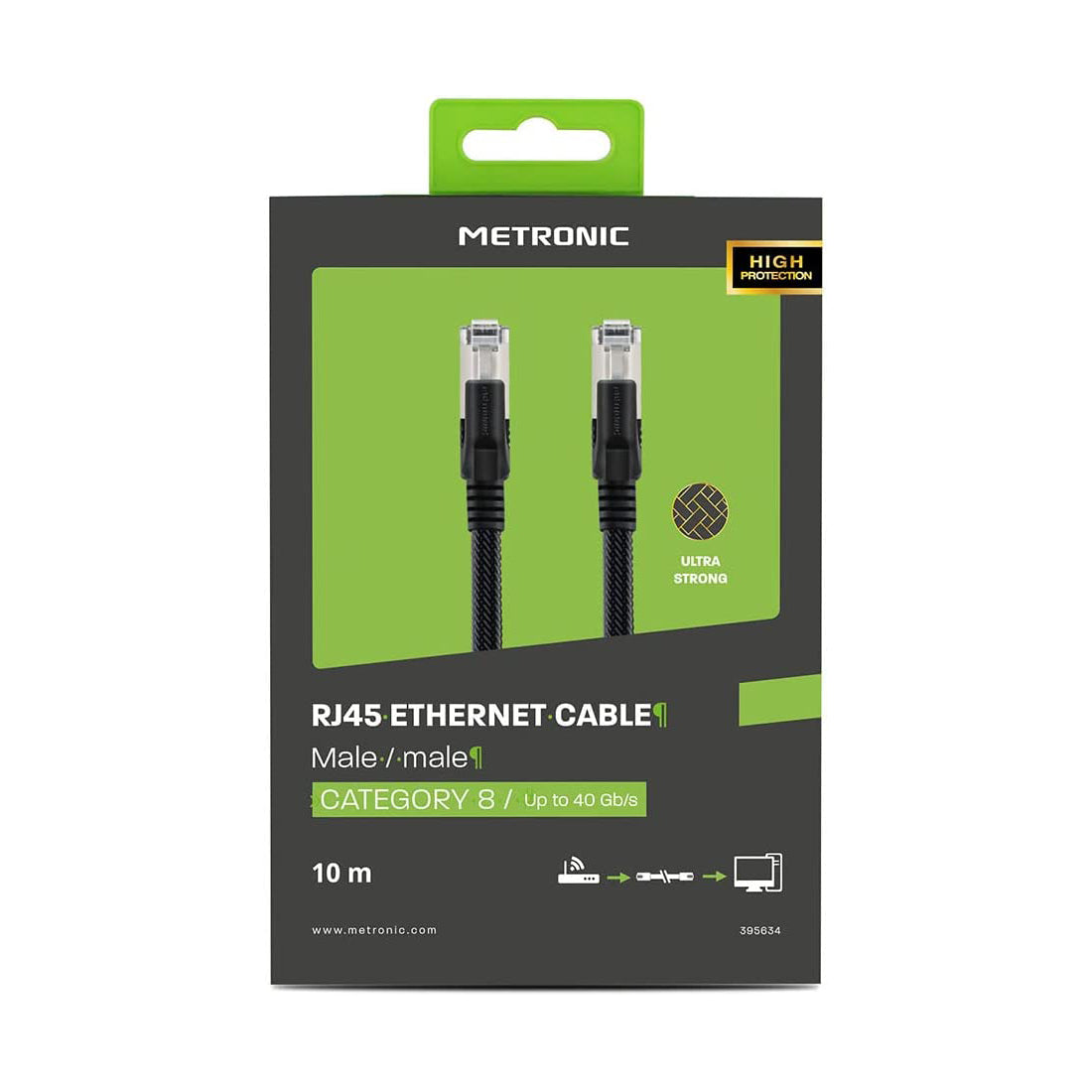 Câble Ethernet Metronic RJ45 CAT 8 mâle/mâle torsadé S/FTP 10 mètres